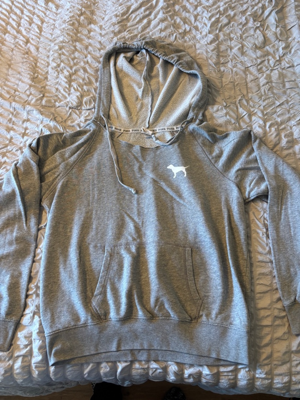 PINK Victoria's Secret Light Gray Hoodie with Logo Hood Trim